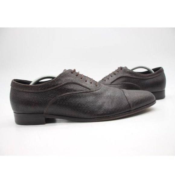 Ermenegildo Zegna Men's Size 10.5 Cap Toe Oxford Shoes Brown Leather Lace Up